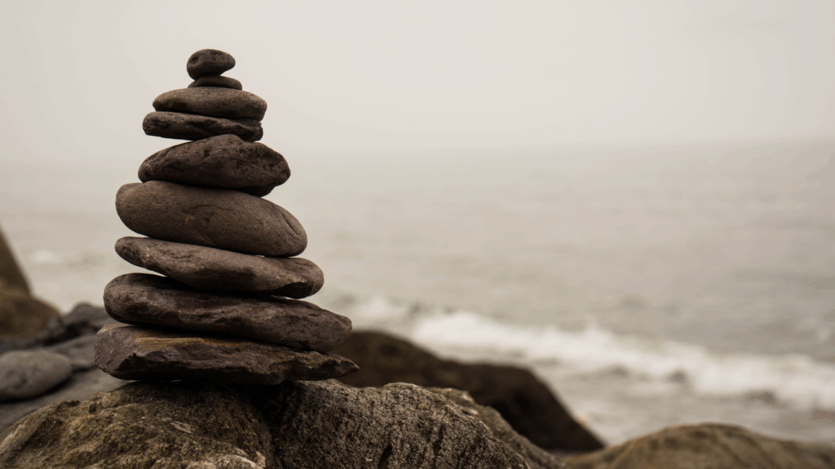 Stacks of stones facing the sea